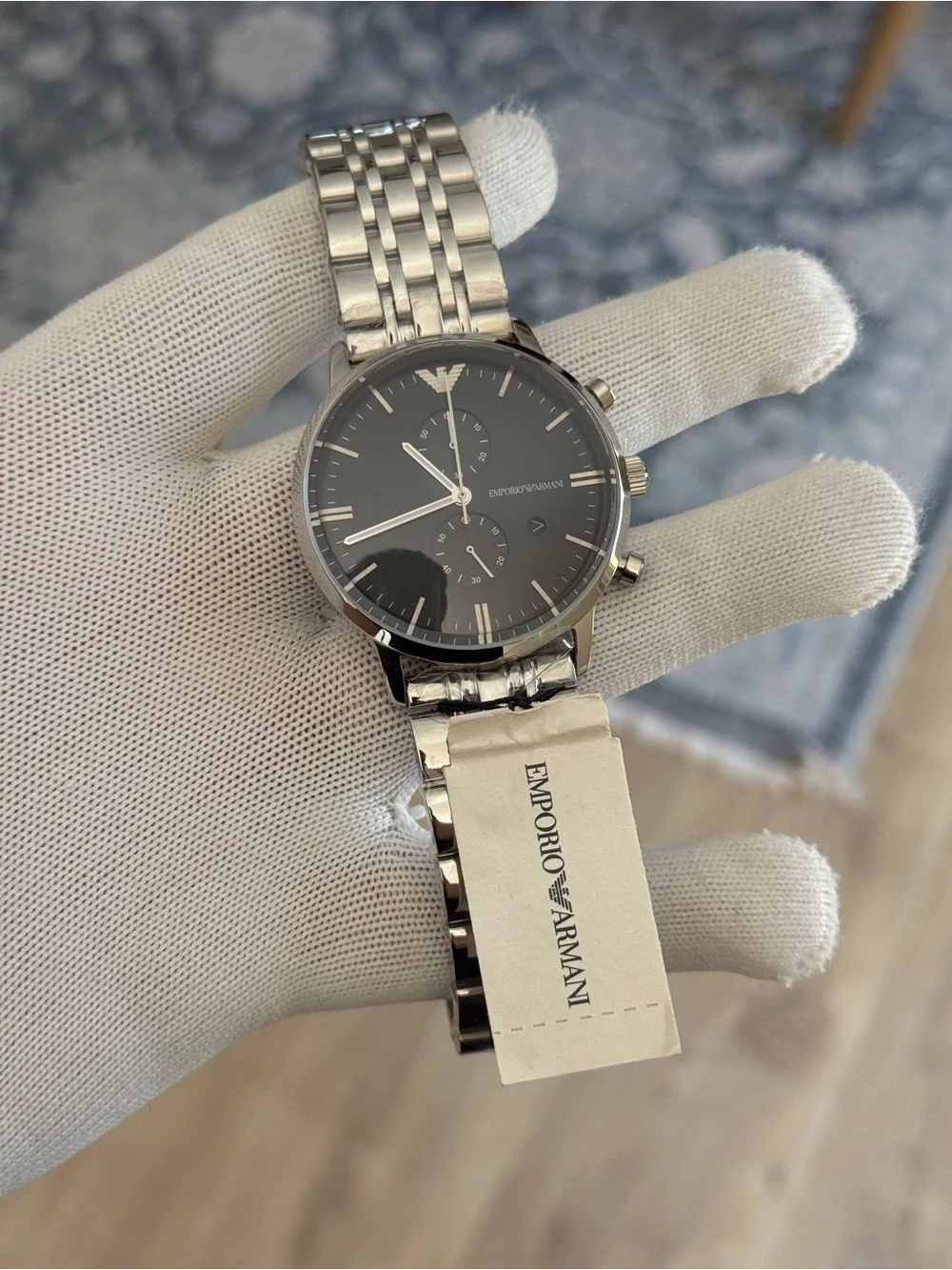 Emporio Armani Silver and Black Men's Chronograph Watch